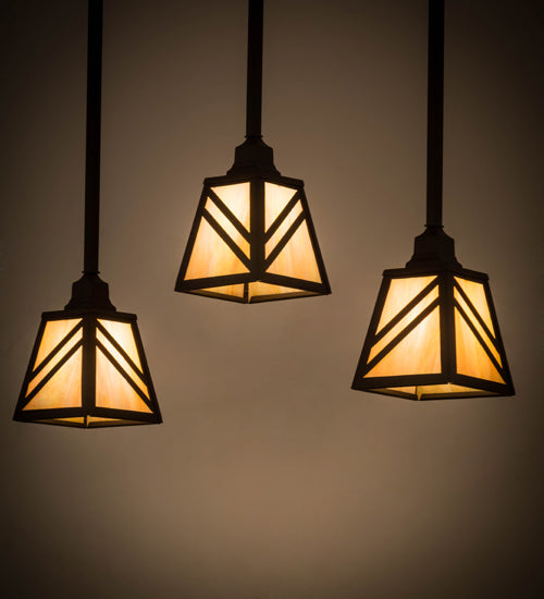 Meyda Lighting Diagon 36" 3-Light Oil Rubbed Bronze Island Pendant Light With Beige Iridescent Shade Glass