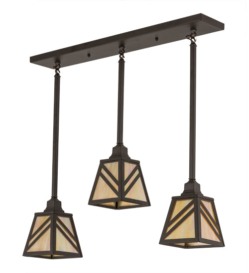 Meyda Lighting Diagon 36" 3-Light Oil Rubbed Bronze Island Pendant Light With Beige Iridescent Shade Glass
