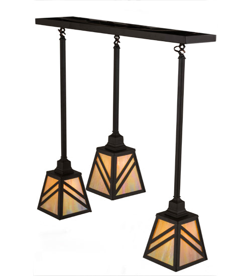 Meyda Lighting Diagon 36" 3-Light Oil Rubbed Bronze Island Pendant Light With Beige Iridescent Shade Glass