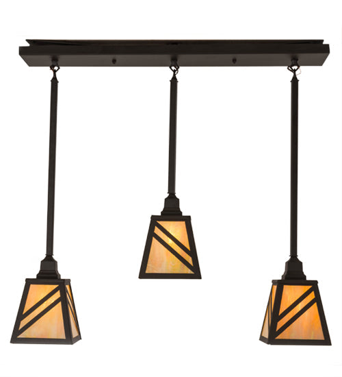 Meyda Lighting Diagon 36" 3-Light Oil Rubbed Bronze Island Pendant Light With Beige Iridescent Shade Glass