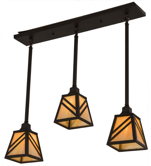 Meyda Lighting Diagon 36" 3-Light Oil Rubbed Bronze Island Pendant Light With Beige Iridescent Shade Glass