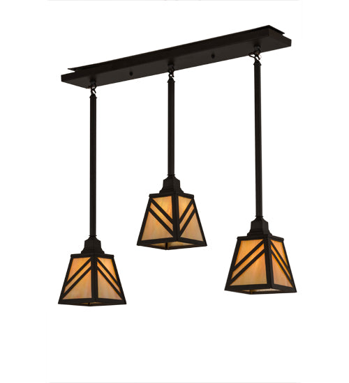 Meyda Lighting Diagon 36" 3-Light Oil Rubbed Bronze Island Pendant Light With Beige Iridescent Shade Glass