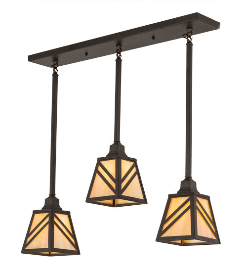 Meyda Lighting Diagon 36" 3-Light Oil Rubbed Bronze Island Pendant Light With Beige Iridescent Shade Glass