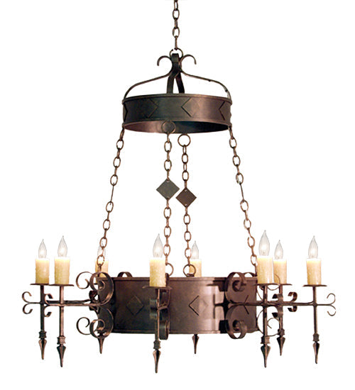 Meyda Lighting Diamante 48" 8-Light Gilded Tobacco Chandelier With Ivory Faux Candlelight