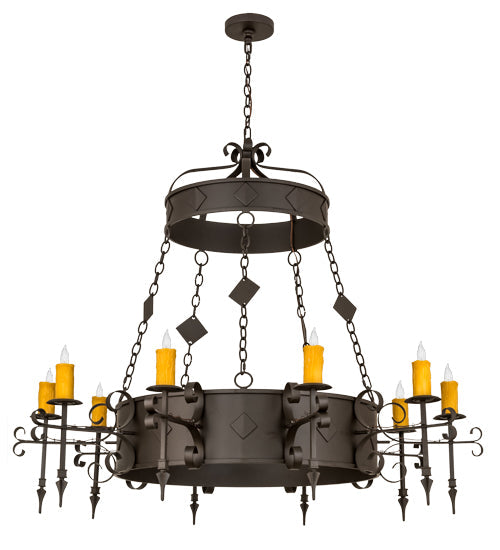Meyda Lighting Diamante 54" 10-Light Oil Rubbed Bronze Chandelier With Amber Faux Candlelight