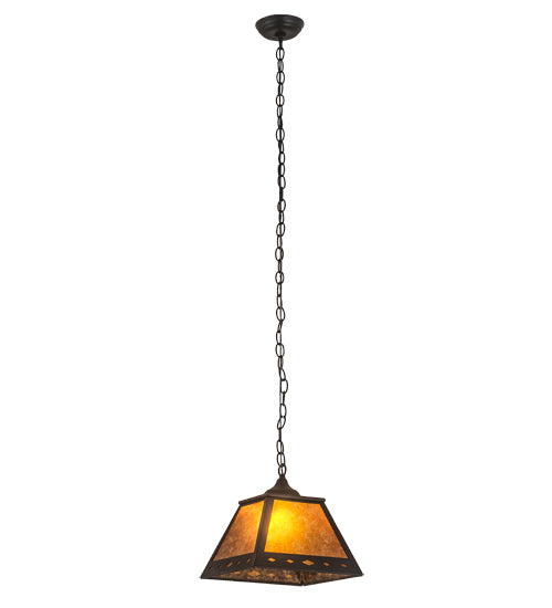 Meyda Lighting Diamond 17" Textured Black Prime Pendant Light With Amber Mica Shade Glass