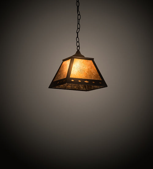 Meyda Lighting Diamond 17" Textured Black Prime Pendant Light With Amber Mica Shade Glass