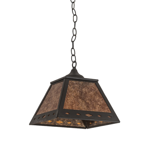 Meyda Lighting Diamond 17" Textured Black Prime Pendant Light With Amber Mica Shade Glass