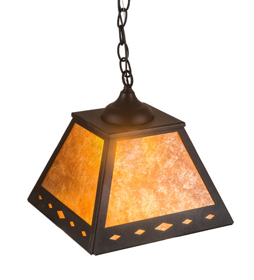 Meyda Lighting Diamond 17" Textured Black Prime Pendant Light With Amber Mica Shade Glass