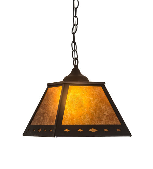 Meyda Lighting Diamond 17" Textured Black Prime Pendant Light With Amber Mica Shade Glass