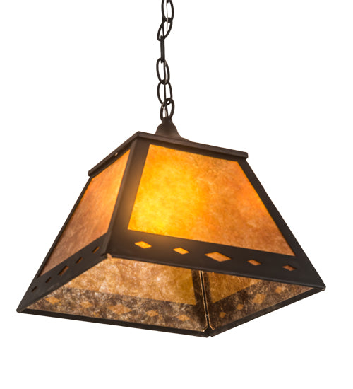 Meyda Lighting Diamond 17" Textured Black Prime Pendant Light With Amber Mica Shade Glass