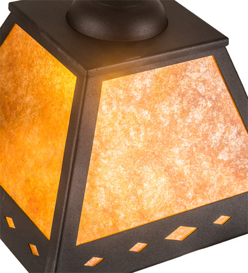 Meyda Lighting Diamond 17" Textured Black Prime Pendant Light With Amber Mica Shade Glass
