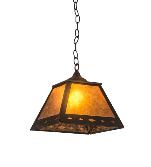 Meyda Lighting Diamond 17" Textured Black Prime Pendant Light With Amber Mica Shade Glass