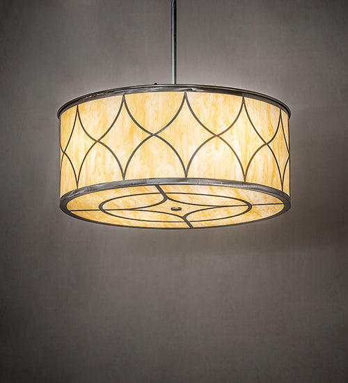 Meyda Lighting Diamond 30" 4-Light Raw Steel Cilindro Pendant Light With Creme Carrara Idalight Shade