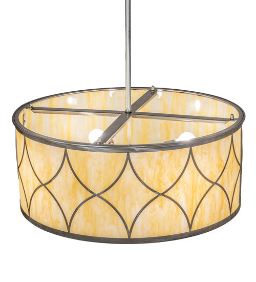 Meyda Lighting Diamond 30" 4-Light Raw Steel Cilindro Pendant Light With Creme Carrara Idalight Shade
