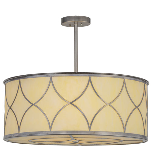 Meyda Lighting Diamond 30" 4-Light Silver Steel Cilindro Pendant Light With Creme Carrare Idalight Shade