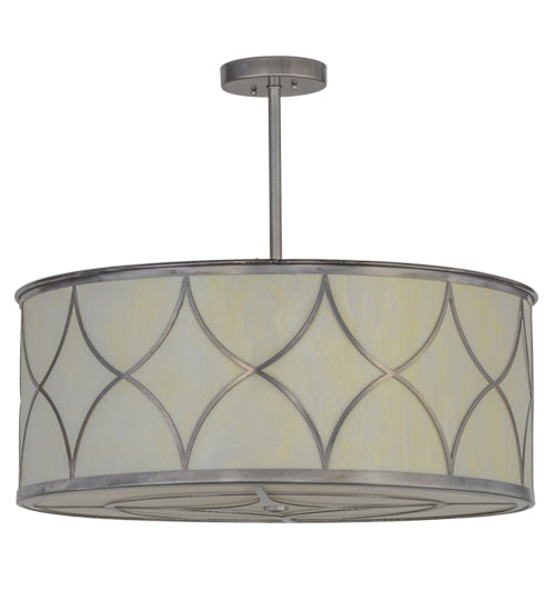 Meyda Lighting Diamond 30" 4-Light Silver Steel Cilindro Pendant Light With Creme Carrare Idalight Shade