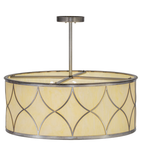 Meyda Lighting Diamond 30" 4-Light Silver Steel Cilindro Pendant Light With Creme Carrare Idalight Shade