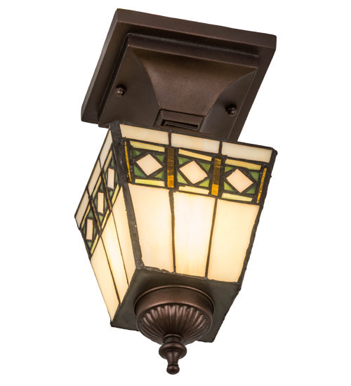 Meyda Lighting Diamond Band Mission 139925 7" Mahogany Bronze Flush Mount Light With Multi-Colored Shade Glass