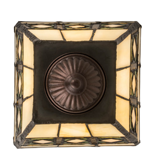 Meyda Lighting Diamond Band Mission 139925 7" Mahogany Bronze Flush Mount Light With Multi-Colored Shade Glass