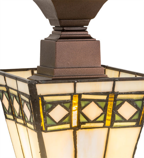 Meyda Lighting Diamond Band Mission 139925 7" Mahogany Bronze Flush Mount Light With Multi-Colored Shade Glass