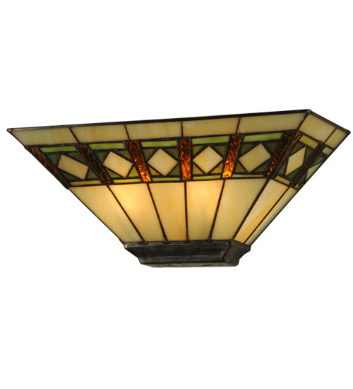 Meyda Lighting Diamond Band Mission 16" 2-Light Mahogany Bronze Wall Sconce With Multi-Colored Shade Glass