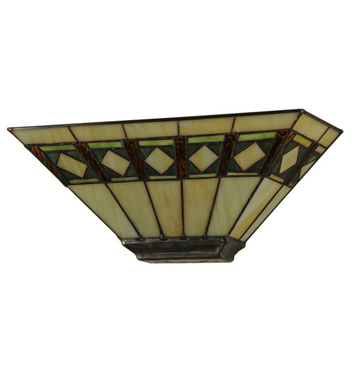 Meyda Lighting Diamond Band Mission 16" 2-Light Mahogany Bronze Wall Sconce With Multi-Colored Shade Glass