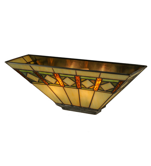Meyda Lighting Diamond Band Mission 16" 2-Light Mahogany Bronze Wall Sconce With Multi-Colored Shade Glass