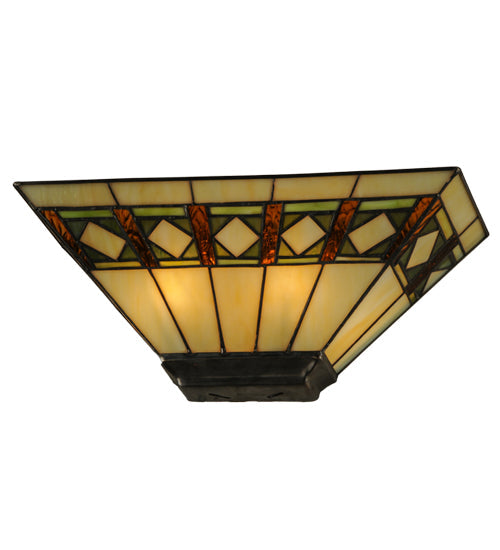 Meyda Lighting Diamond Band Mission 16" 2-Light Mahogany Bronze Wall Sconce With Multi-Colored Shade Glass
