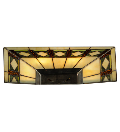 Meyda Lighting Diamond Band Mission 16" 2-Light Mahogany Bronze Wall Sconce With Multi-Colored Shade Glass