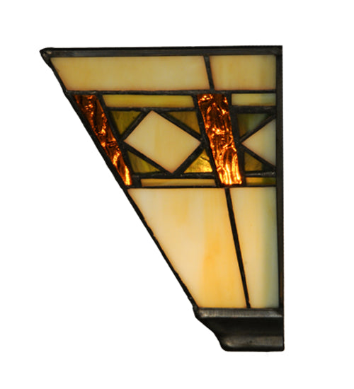 Meyda Lighting Diamond Band Mission 16" 2-Light Mahogany Bronze Wall Sconce With Multi-Colored Shade Glass