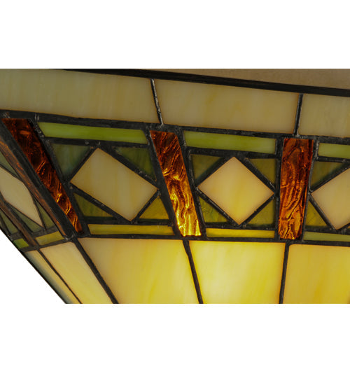 Meyda Lighting Diamond Band Mission 16" 2-Light Mahogany Bronze Wall Sconce With Multi-Colored Shade Glass