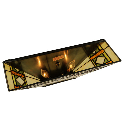 Meyda Lighting Diamond Band Mission 16" 2-Light Mahogany Bronze Wall Sconce With Multi-Colored Shade Glass
