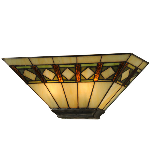 Meyda Lighting Diamond Band Mission 16" 2-Light Mahogany Bronze Wall Sconce With Multi-Colored Shade Glass