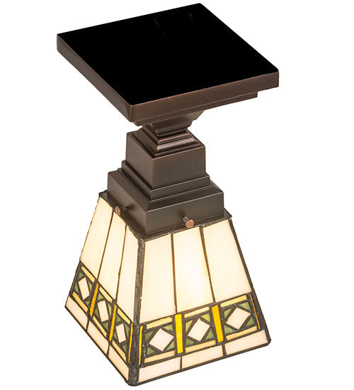 Meyda Lighting Diamond Band Mission 185602 7" Mahogany Bronze Flush Mount Light With Multi-Colored Shade Glass
