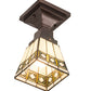 Meyda Lighting Diamond Band Mission 185602 7" Mahogany Bronze Flush Mount Light With Multi-Colored Shade Glass