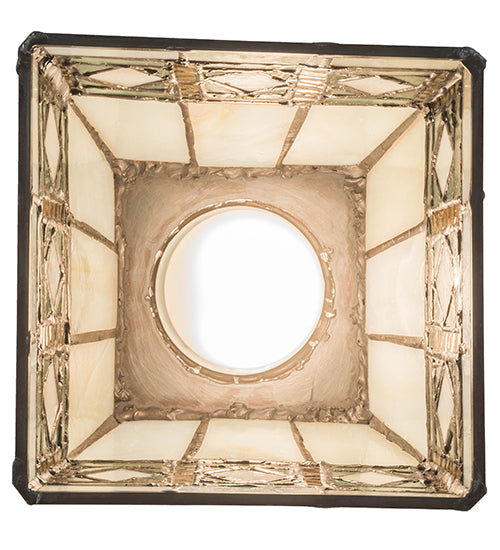Meyda Lighting Diamond Band Mission 185602 7" Mahogany Bronze Flush Mount Light With Multi-Colored Shade Glass