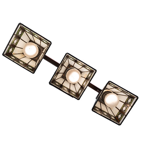 Meyda Lighting Diamond Band Mission 20" 3-Light Mahogany Bronze Vanity Light With Multi-Colored Shade Glass