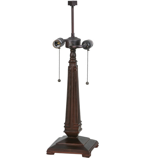 Meyda Lighting Diamond Band Mission 23" 2-Light Mahogany Bronze Table Lamp With Multi-Colored Shade Glass