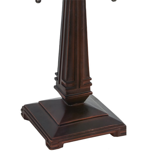 Meyda Lighting Diamond Band Mission 23" 2-Light Mahogany Bronze Table Lamp With Multi-Colored Shade Glass