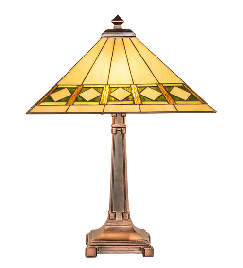 Meyda Lighting Diamond Band Mission 24" 2-Light Mahogany Bronze Table Lamp With Multi-Colored Shade Glass