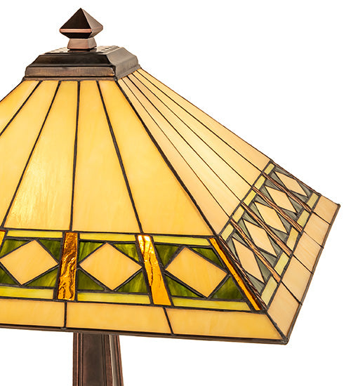 Meyda Lighting Diamond Band Mission 24" 2-Light Mahogany Bronze Table Lamp With Multi-Colored Shade Glass