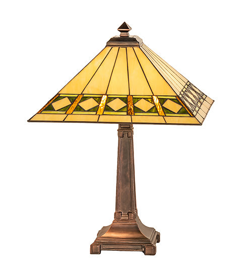 Meyda Lighting Diamond Band Mission 24" 2-Light Mahogany Bronze Table Lamp With Multi-Colored Shade Glass