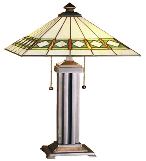 Meyda Lighting Diamond Band Mission 24" 2-Light Mahogany Bronze Table Lamp With Multi-Colored Stained Shade Glass