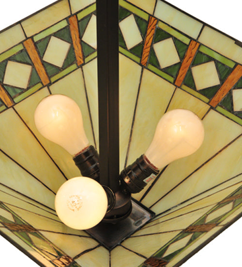 Meyda Lighting Diamond Band Mission 24" 3-Light Mahogany Bronze Inverted Pendant Light With Multi-Colored Shade Glass