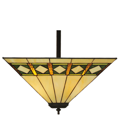 Meyda Lighting Diamond Band Mission 24" 3-Light Mahogany Bronze Inverted Pendant Light With Multi-Colored Shade Glass