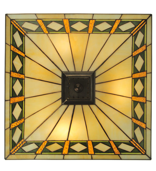 Meyda Lighting Diamond Band Mission 24" 3-Light Mahogany Bronze Inverted Pendant Light With Multi-Colored Shade Glass