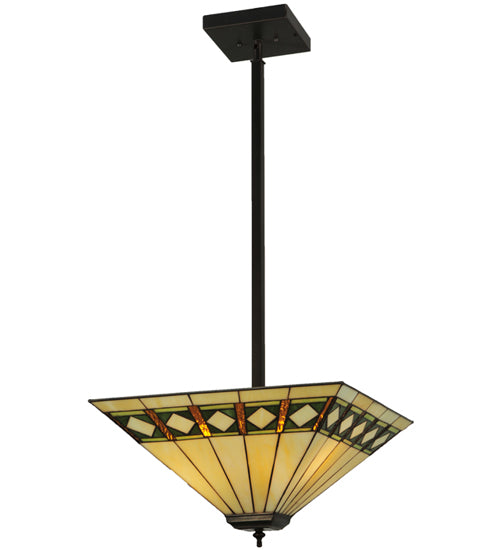 Meyda Lighting Diamond Band Mission 24" 3-Light Mahogany Bronze Inverted Pendant Light With Multi-Colored Shade Glass