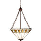 Meyda Lighting Diamond Band Mission 24" 4-Light Mahogany Bronze Inverted Pendant Light With Green & Beige Shade Glass