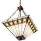Meyda Lighting Diamond Band Mission 24" 4-Light Mahogany Bronze Inverted Pendant Light With Green & Beige Shade Glass